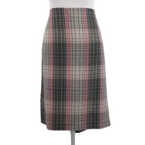 Talbots Pink Gray Plaid A Line Midi Skirt Womens 22W Wool Blend Pencil